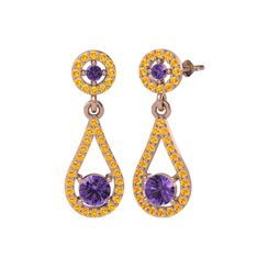 Montezuma Küpe - Ametist ve sitrin 18 ayar rose altın küpe #ezo6ep