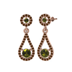 Montezuma Küpe - Peridot ve dumanlı kuvars 8 ayar rose altın küpe #fbh13r