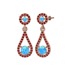 Akuamarin ve garnet 14 ayar rose altın küpe