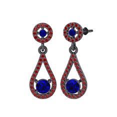 Montezuma Küpe - Lab safir ve garnet 925 ayar siyah rodyum kaplama gümüş küpe #fwjttp