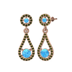 Montezuma Küpe - Akuamarin ve peridot 18 ayar rose altın küpe #g4tcb5