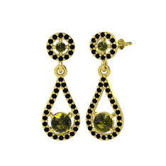 Montezuma Küpe - Peridot ve siyah zirkon 8 ayar altın küpe #ge3kz8