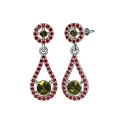 Peridot ve garnet 8 ayar beyaz altın küpe