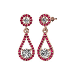 Montezuma Küpe - Swarovski ve rodolit garnet 14 ayar rose altın küpe #gibysd