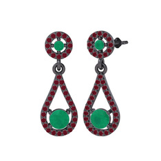 Montezuma Küpe - Kök zümrüt ve kök yakut 925 ayar siyah rodyum kaplama gümüş küpe #gkippo