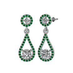 Swarovski ve yeşil kuvars 14 ayar beyaz altın küpe