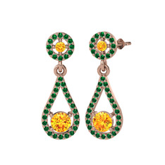 Montezuma Küpe - Sitrin ve yeşil kuvars 14 ayar rose altın küpe #gvupx0