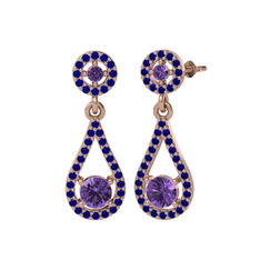 Montezuma Küpe - Ametist ve lab safir 925 ayar rose altın kaplama gümüş küpe #h8g4j5