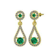 Yeşil kuvars ve pırlanta 925 ayar altın kaplama gümüş küpe (0.792 karat)