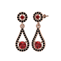 Montezuma Küpe - Garnet ve siyah zirkon 18 ayar rose altın küpe #hppihf
