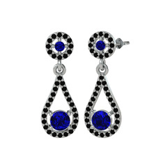 Montezuma Küpe - Lab safir ve siyah zirkon 18 ayar beyaz altın küpe #i14z8k