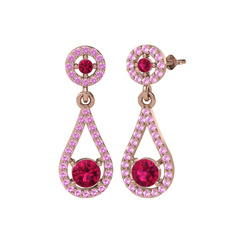 Montezuma Küpe - Rodolit garnet ve pembe kuvars 8 ayar rose altın küpe #ir7jlq