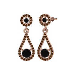 Montezuma Küpe - Siyah zirkon ve dumanlı kuvars 8 ayar rose altın küpe #is2r48