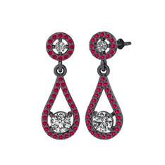 Montezuma Küpe - Swarovski ve rodolit garnet 925 ayar siyah rodyum kaplama gümüş küpe #j75e8w
