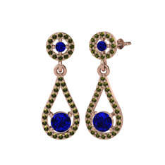 Montezuma Küpe - Lab safir ve peridot 18 ayar rose altın küpe #jczj82