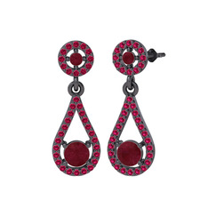 Montezuma Küpe - Kök yakut ve rodolit garnet 925 ayar siyah rodyum kaplama gümüş küpe #jiqsey