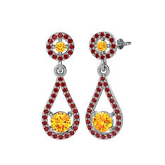 Montezuma Küpe - Sitrin ve garnet 14 ayar beyaz altın küpe #jq37w3