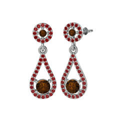 Dumanlı kuvars ve garnet 925 ayar gümüş küpe