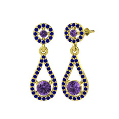 Montezuma Küpe - Ametist ve lab safir 8 ayar altın küpe #ka7crr