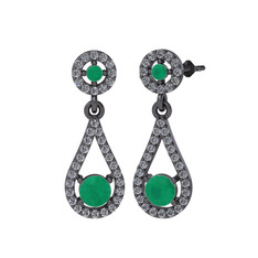 Montezuma Küpe - Kök zümrüt ve pırlanta 925 ayar siyah rodyum kaplama gümüş küpe (0.792 karat) #krf6wq