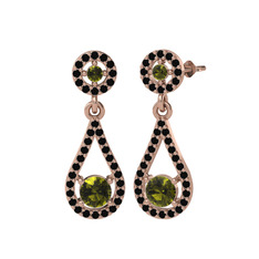 Montezuma Küpe - Peridot ve siyah zirkon 8 ayar rose altın küpe #kxw48r
