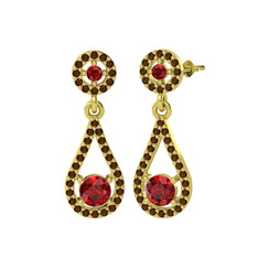 Montezuma Küpe - Garnet ve dumanlı kuvars 8 ayar altın küpe #l4ocsk