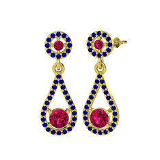 Rodolit garnet ve lab safir 14 ayar altın küpe