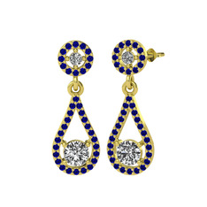 Beyaz zirkon ve lab safir 14 ayar altın küpe