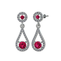 Rodolit garnet ve pırlanta 925 ayar gümüş küpe (0.792 karat)