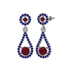 Montezuma Küpe - Kök yakut ve lab safir 8 ayar beyaz altın küpe #megziy