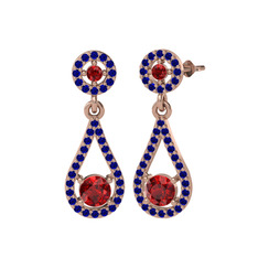 Montezuma Küpe - Garnet ve lab safir 8 ayar rose altın küpe #nlaq6b