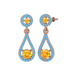 Montezuma Küpe - Sitrin ve akuamarin 18 ayar rose altın küpe #nn9vs1