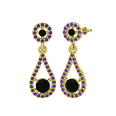 Siyah zirkon ve ametist 18 ayar altın küpe