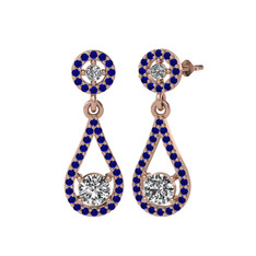 Montezuma Küpe - Swarovski ve lab safir 14 ayar rose altın küpe #p2s4i3