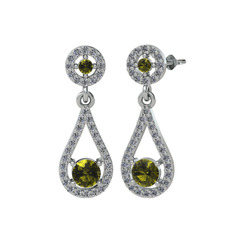 Peridot ve pırlanta 8 ayar beyaz altın küpe (0.792 karat)