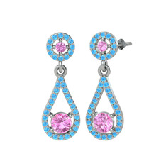 Montezuma Küpe - Pembe kuvars ve akuamarin 18 ayar beyaz altın küpe #pis0v8