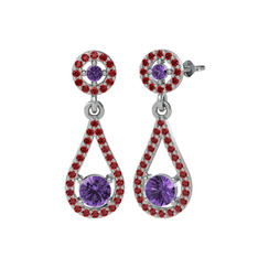Montezuma Küpe - Ametist ve garnet 8 ayar beyaz altın küpe #pnmice