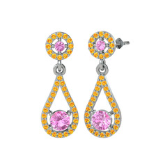 Montezuma Küpe - Pembe kuvars ve sitrin 18 ayar beyaz altın küpe #ptsbc4