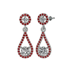 Montezuma Küpe - Beyaz zirkon ve garnet 8 ayar beyaz altın küpe #qe1fms