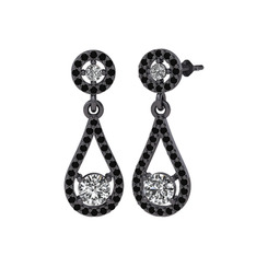 Swarovski ve siyah zirkon 925 ayar siyah rodyum kaplama gümüş küpe