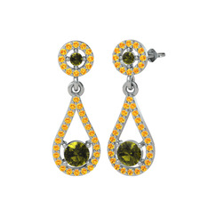 Montezuma Küpe - Peridot ve sitrin 14 ayar beyaz altın küpe #r5hu1y