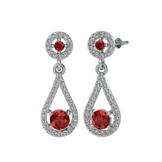 Montezuma Küpe - Garnet ve swarovski 14 ayar beyaz altın küpe #r7galg