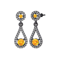 Montezuma Küpe - Sitrin ve swarovski 925 ayar siyah rodyum kaplama gümüş küpe #r82hx0