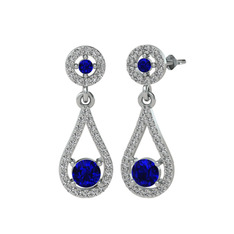 Montezuma Küpe - Lab safir ve swarovski 8 ayar beyaz altın küpe #rfyp3b