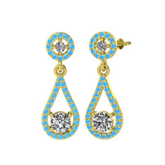 Montezuma Küpe - Swarovski ve akuamarin 8 ayar altın küpe #rtdbfv