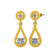 Swarovski ve sitrin 14 ayar altın küpe