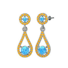 Montezuma Küpe - Akuamarin ve sitrin 925 ayar gümüş küpe #s8r55h