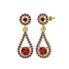 Montezuma Küpe - Garnet ve ametist 14 ayar altın küpe #suczn5