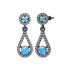 Montezuma Küpe - Akuamarin ve swarovski 925 ayar siyah rodyum kaplama gümüş küpe #tfcm1e