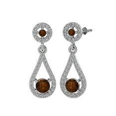 Montezuma Küpe - Dumanlı kuvars ve swarovski 14 ayar beyaz altın küpe #tfymma
